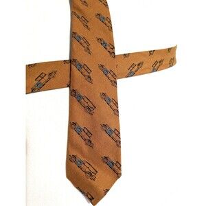 Vintage 50s Tie Wembley Dacron 2in Skinny Necktie Gold Car Print